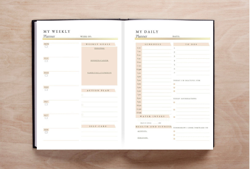 Midnight Edition Daily Gratitude & Affirmation Planner: Goal-Setting, Self-Care, & Wellness Journal for Women and Men | 6 Month Undated |Monthly, Weekly, and Daily Organizer with Positive Affirmations, Exercise Tracking, & Water Intake